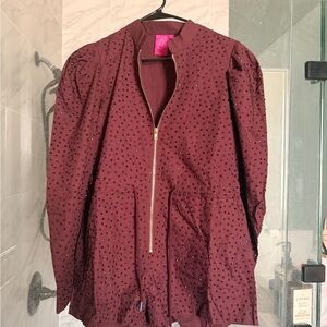 Queen of Sparklers Burgundy Zip-Up Romper with Studded Design